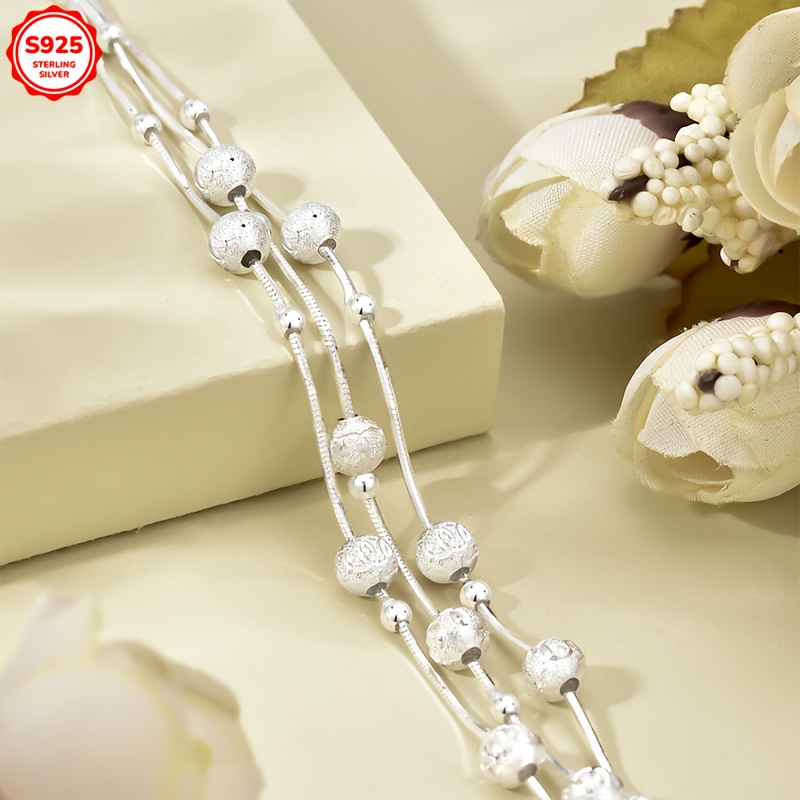 925 Silver Minimalist Beaded Snake Bone Bracelet